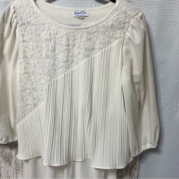 Vintage Sandi Dee White Lace Pleated layered Dress Size 11/12 - Picture 2 of 7